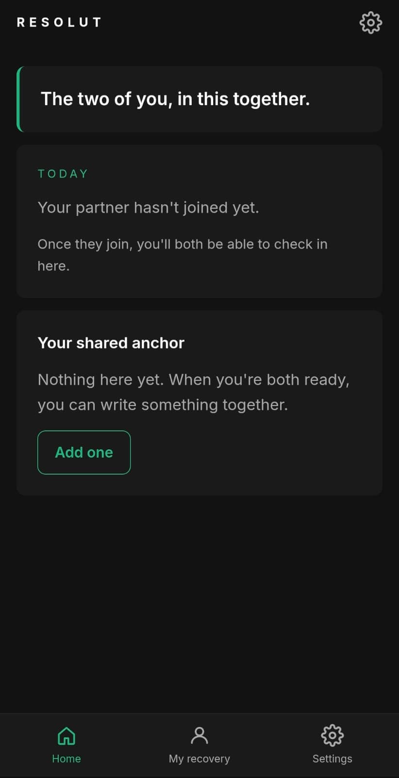 Resolut couple dashboard showing each partner's own private progress