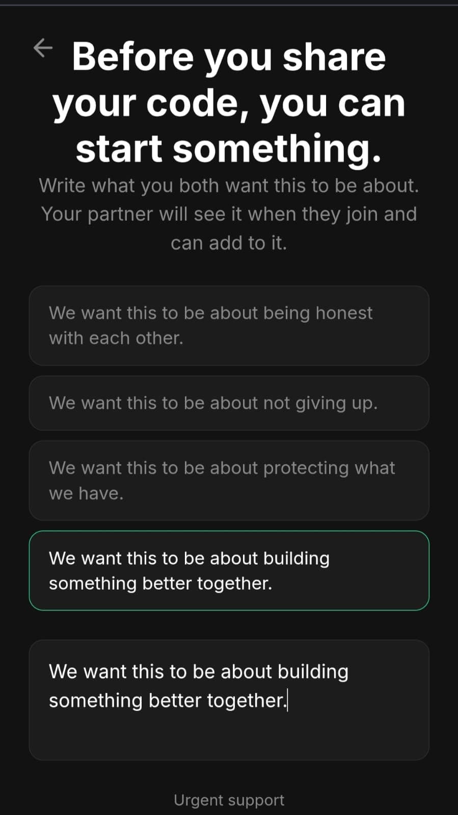 Resolut shared commitment space that couples choose what to put into