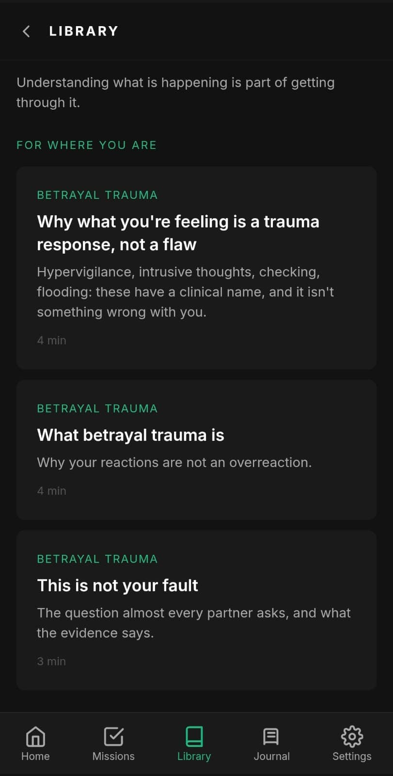 Resolut partner library of guidance grounded in betrayal trauma research